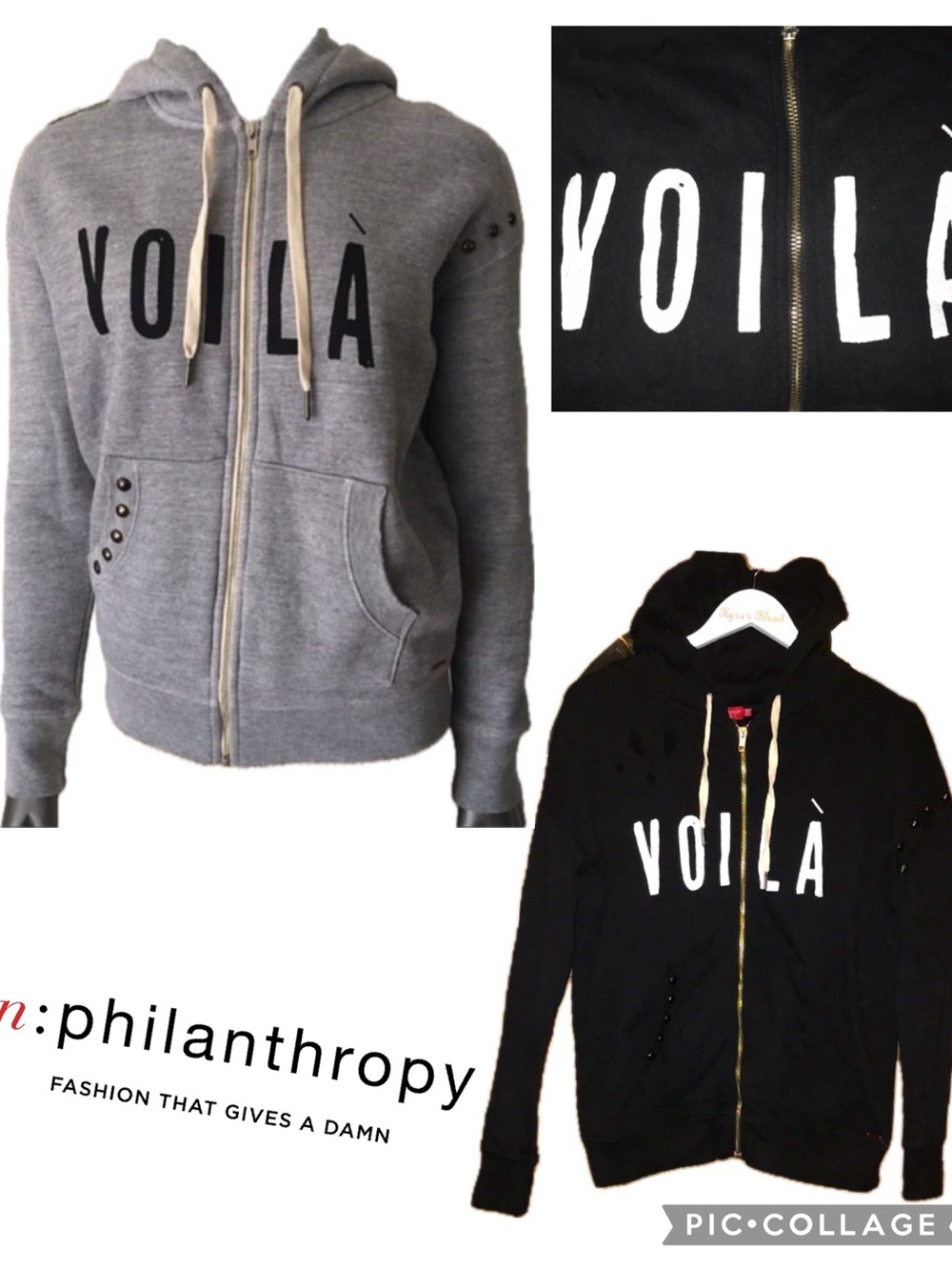 RARE N:Philanthropy Ruby Deconstructed Full Zip Hoodie Sweatshirt In Black Cat